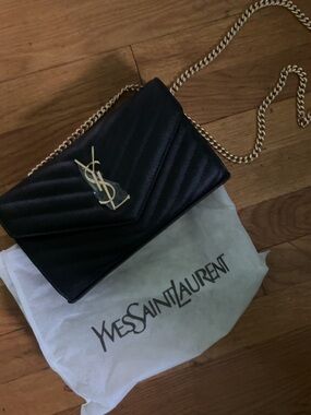 Yves Saint Laurent Black Quilted Leather Crossbody with Gold Chain